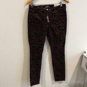 Ann Taylor Loft velvet like dark brown and black animal print pants size 27 NWT